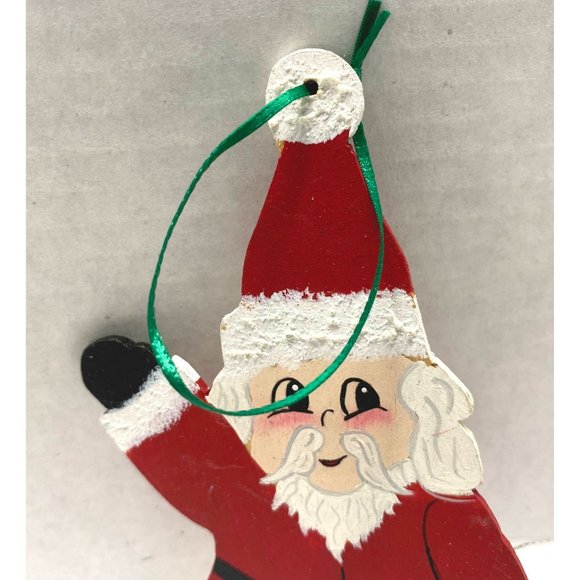 Santa Claus Wooden Christmas Tree Ornament Hand Painted 5.5" Tall - Picture 5 of 8